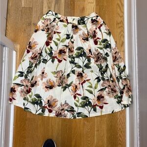 Philosophy Cotton Floral A-Line Skirt - Cream/Pink/Green
